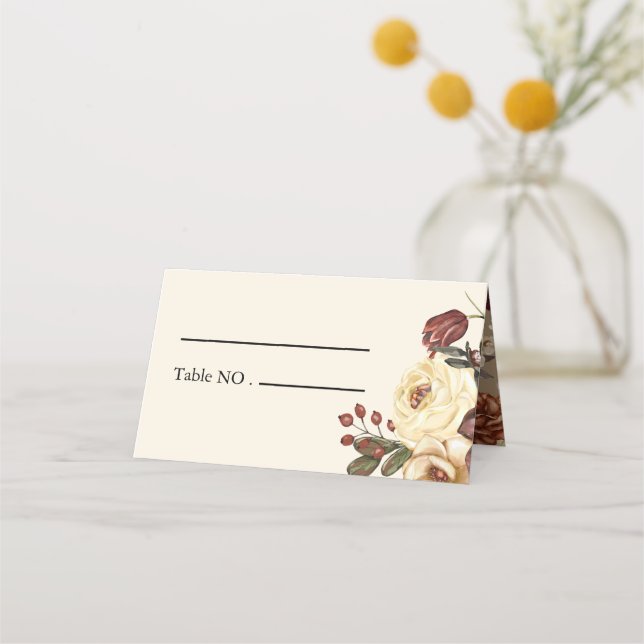 Elegant Autumn Fall Floral Wedding Place Card (Front)