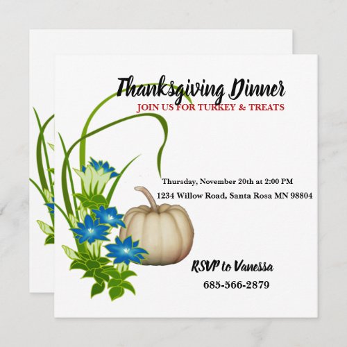 Elegant Autumn Fall Foliage Pumpkin Thanksgiving Invitation