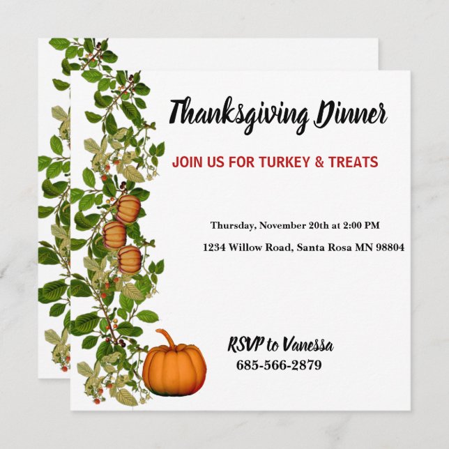 Elegant Autumn Fall Foliage Pumpkins Thanksgiving Invitation (Front/Back)