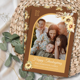 Elegant Autumn Fall Gold Floral Happy Thanksgiving Holiday Card