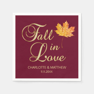 Elegant Autumn Fall in Love Burgundy Wedding Napkins