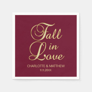 Elegant Autumn Fall in Love Burgundy Wedding Napkins