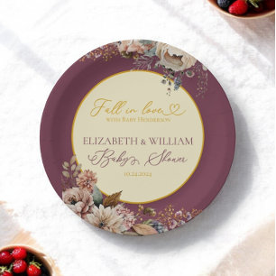 Elegant Autumn Fall In Love Floral Burgundy Paper Plates