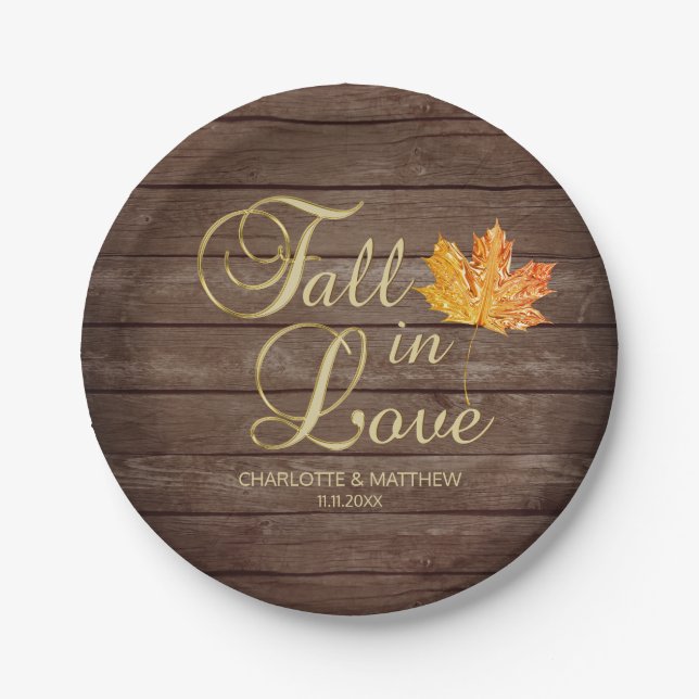 Elegant Autumn Fall in Love Rustic Country Wedding Paper Plates (Front)