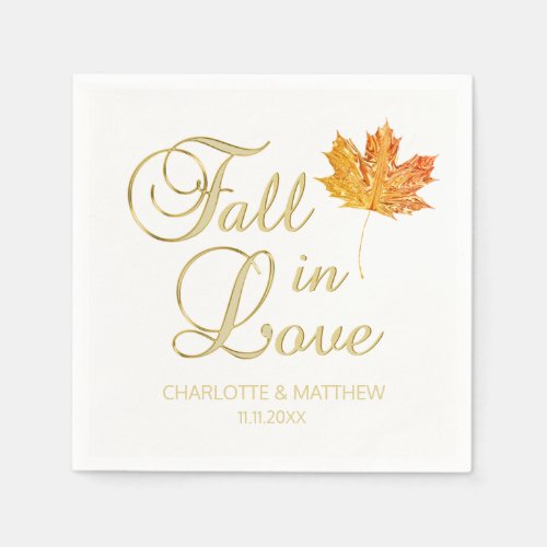 Elegant Autumn Fall in Love White Color Wedding Napkins