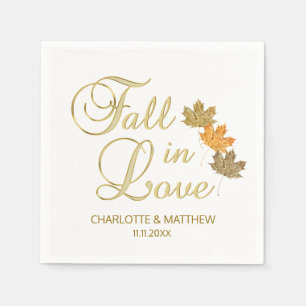 Elegant Autumn Fall in Love White Color Wedding Paper Napkins