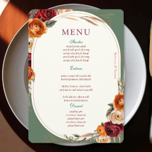 Elegant autumn fall orange sage floral wedding menu