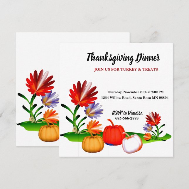 Elegant Autumn Fall Pumpkins Floral Thanksgiving Invitation (Front/Back)