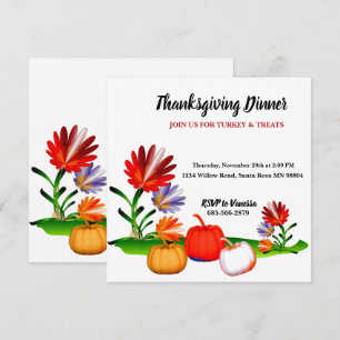 Elegant Autumn Fall Pumpkins Floral Thanksgiving Invitation