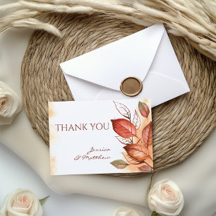 Elegant Autumn Fall Watercolor Floral Wedding  Thank You Card