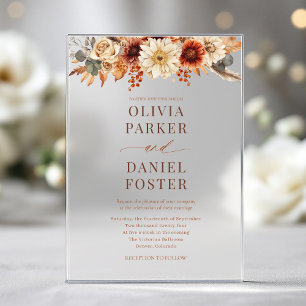 Elegant Autumn Fall Wedding Acrylic Invitations