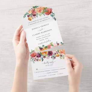 Elegant Autumn Floral All in One Wedding Invite