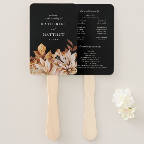 Elegant Autumn Floral Black Wedding Program Hand Fan