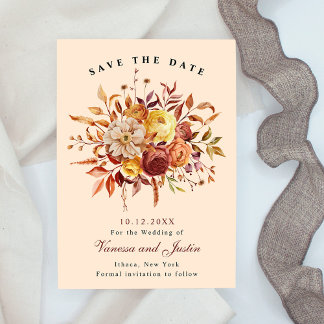 Elegant Autumn Floral Bouquet Save the Date