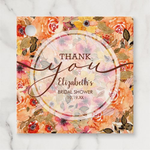 Elegant Autumn Floral Bridal Shower Thank You Favor Tags