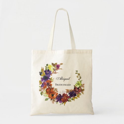 Elegant Autumn Floral Bridesmaid Wedding Gift Tote Bag