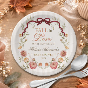 Elegant Autumn Floral Fall In Love Baby Shower Paper Plates