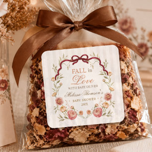 Elegant Autumn Floral Fall In Love Baby Shower Square Sticker