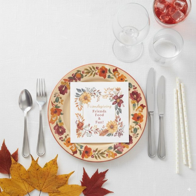 Elegant Autumn Floral Frame Friendsgiving Dinner  Napkins (Creator Uploaded)