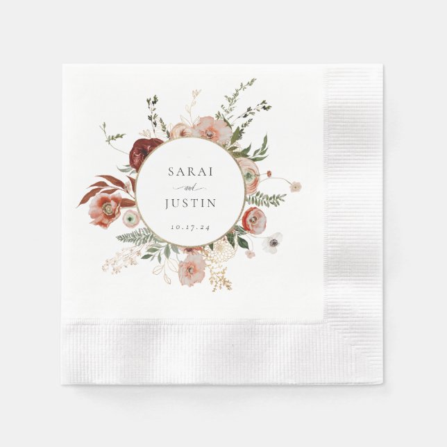 Elegant Autumn Floral Frame Wedding Napkins (Front)