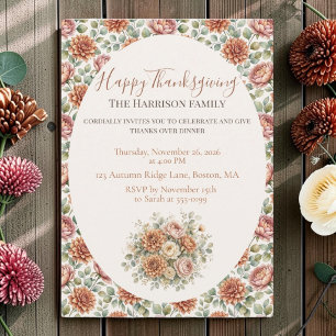 Elegant Autumn Floral Happy Thanksgiving Custom Invitation