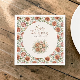 Elegant Autumn Floral Happy Thanksgiving Napkins