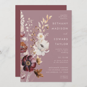 Elegant Autumn Floral Mauve Wedding Invitation