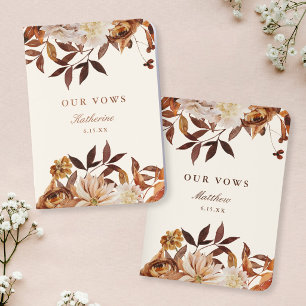 Elegant Autumn Floral Neutral Wedding  Foil Vow Books