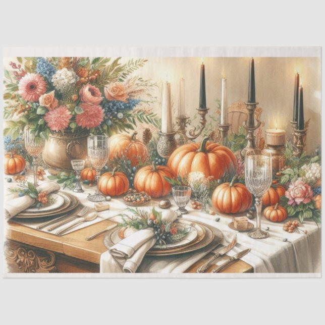 Elegant Autumn Floral Pumpkin Decoupage  Tissue Paper (Front)