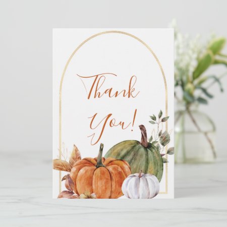 Elegant Autumn Floral Pumpkin Thank You Card
