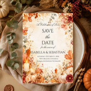 Elegant Autumn Floral Pumpkin Wedding  Save The Date