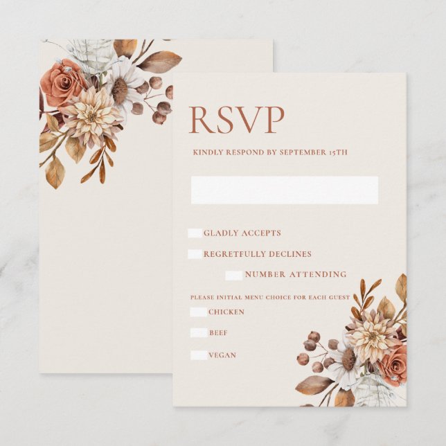Elegant Autumn Floral RSVP Enclosure Card (Front/Back)