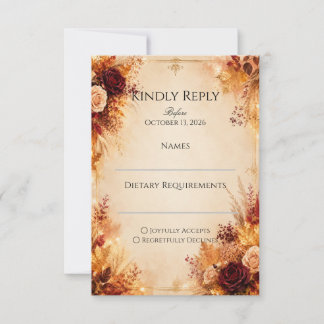 Elegant Autumn Floral | Rustic Boho Fall Wedding RSVP Card