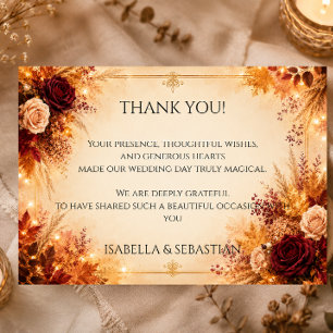 Elegant Autumn Floral Rustic Boho Fall Wedding Thank You Card