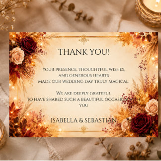 Elegant Autumn Floral | Rustic Boho Fall Wedding Thank You Card