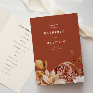 Elegant Autumn Floral Terracotta Wedding Ceremony Program