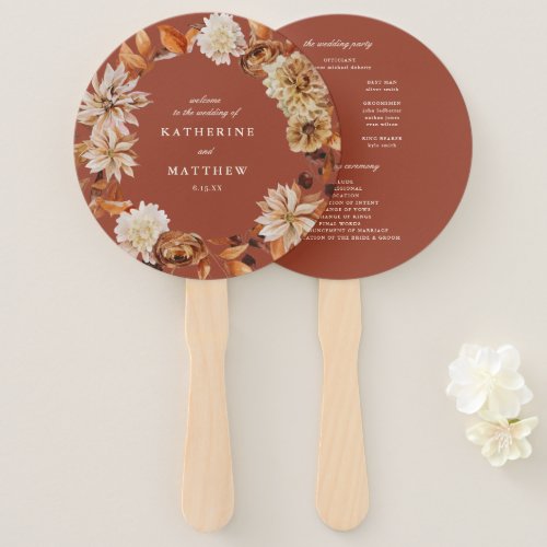 Elegant Autumn Floral Terracotta Wedding Program Hand Fan