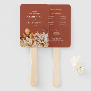 Elegant Autumn Floral Terracotta Wedding Program Hand Fan