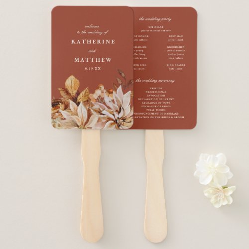 Elegant Autumn Floral Terracotta Wedding Program Hand Fan