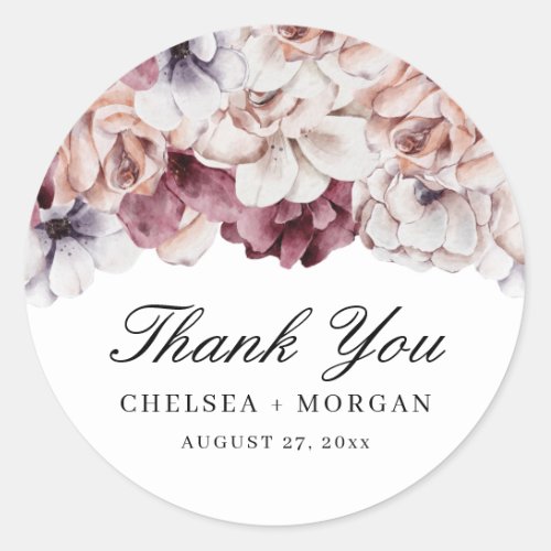 Elegant Autumn Floral Thank You Classic Round Sticker