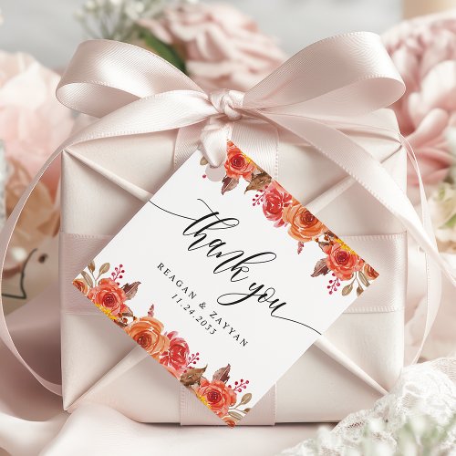 Wedding Favor Tags 8 Elegant Autumn Floral Thank You Wedding Favor Tags