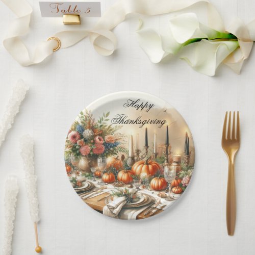 Elegant Autumn  Floral Thanksgiving Holiday Paper Plates