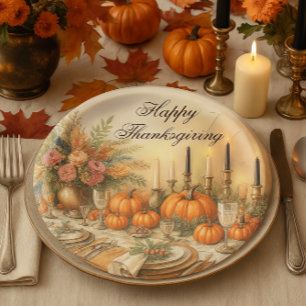 Elegant Autumn Floral Thanksgiving Holiday Paper Plates