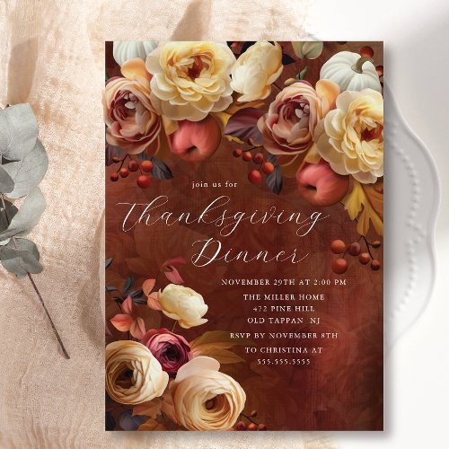 Elegant Autumn Floral Thanksgiving Invitation