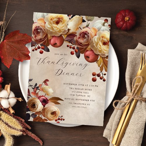Elegant Autumn Floral Thanksgiving Invitation