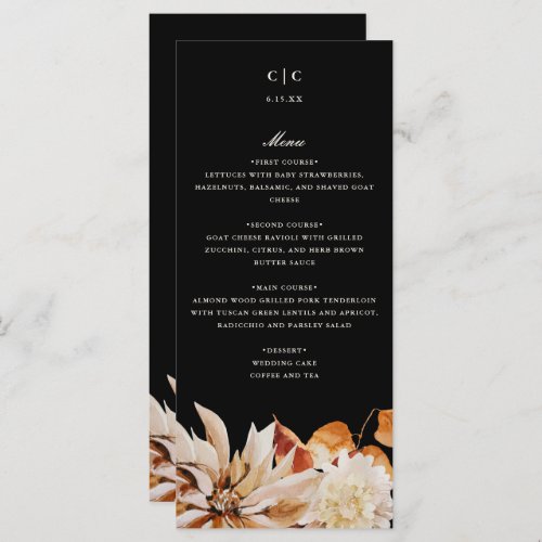 Elegant Autumn Floral Watercolor Wedding Menu Card