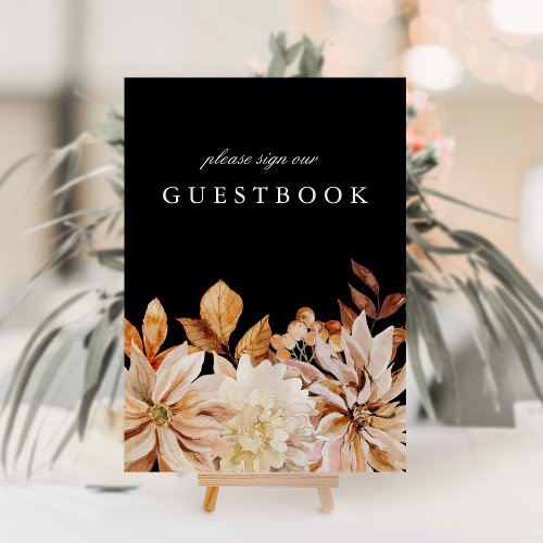 Elegant Autumn Floral Wedding Black Guestbook Sign