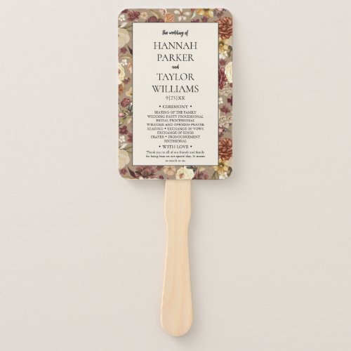 Elegant Autumn Floral Wedding Ceremony Program Hand Fan