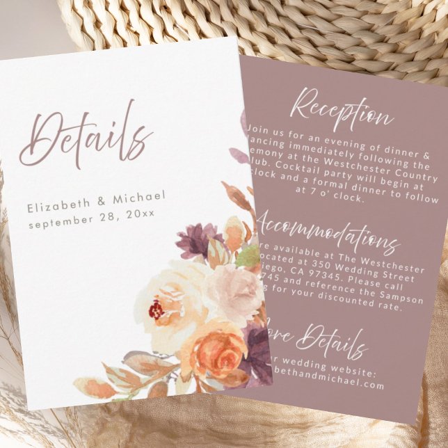 Elegant Autumn Floral Wedding Details Card (Creator Uploaded)