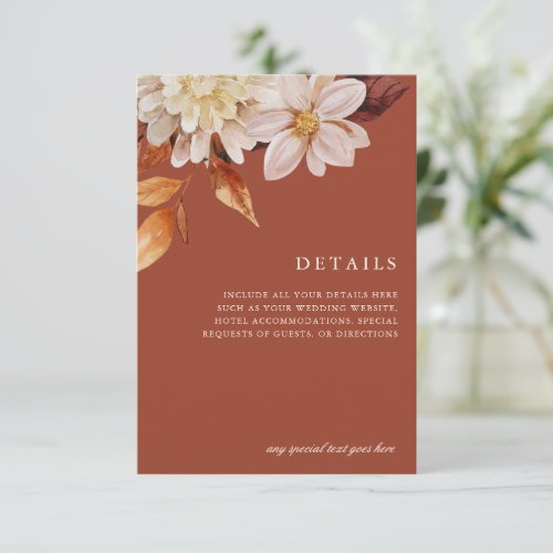 Elegant Autumn Floral Wedding Enclosure Details RSVP Card